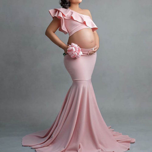 Fashion Sexy Slim Lace Strapless Sleeveless Long Dress For Pregnant Women - Mubimart
