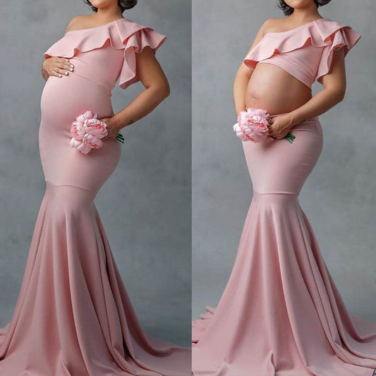 Fashion Sexy Slim Lace Strapless Sleeveless Long Dress For Pregnant Women - Mubimart