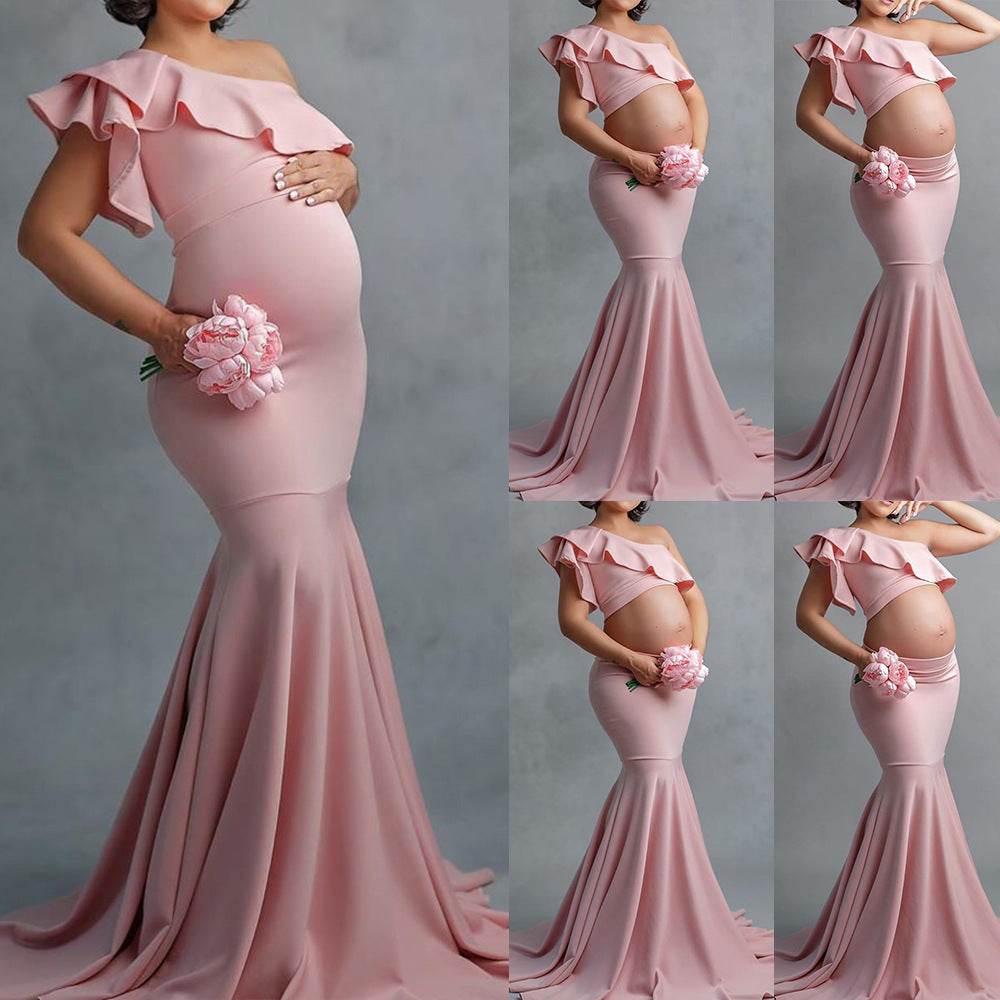 Fashion Sexy Slim Lace Strapless Sleeveless Long Dress For Pregnant Women - Mubimart