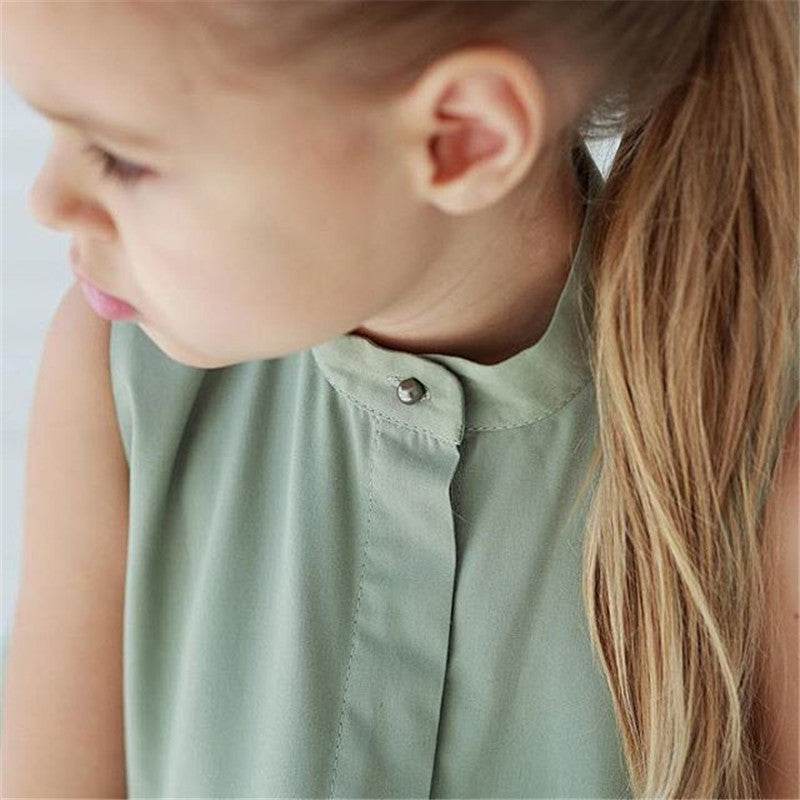 Fashion Simple Solid Color Sleeveless Small And Medium Girl Dress - Mubimart
