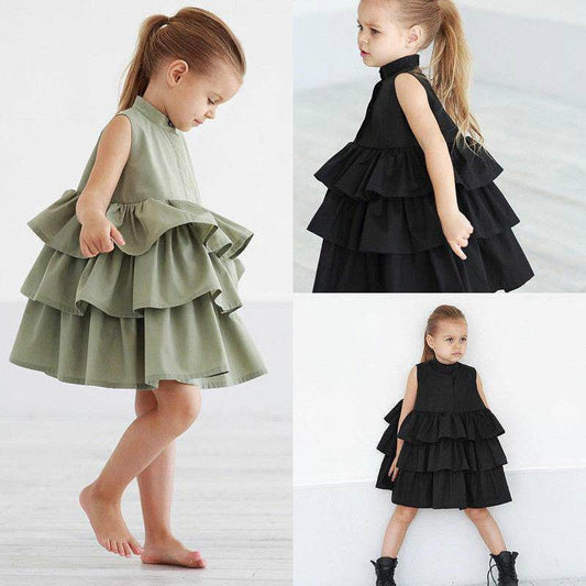 Fashion Simple Solid Color Sleeveless Small And Medium Girl Dress - Mubimart