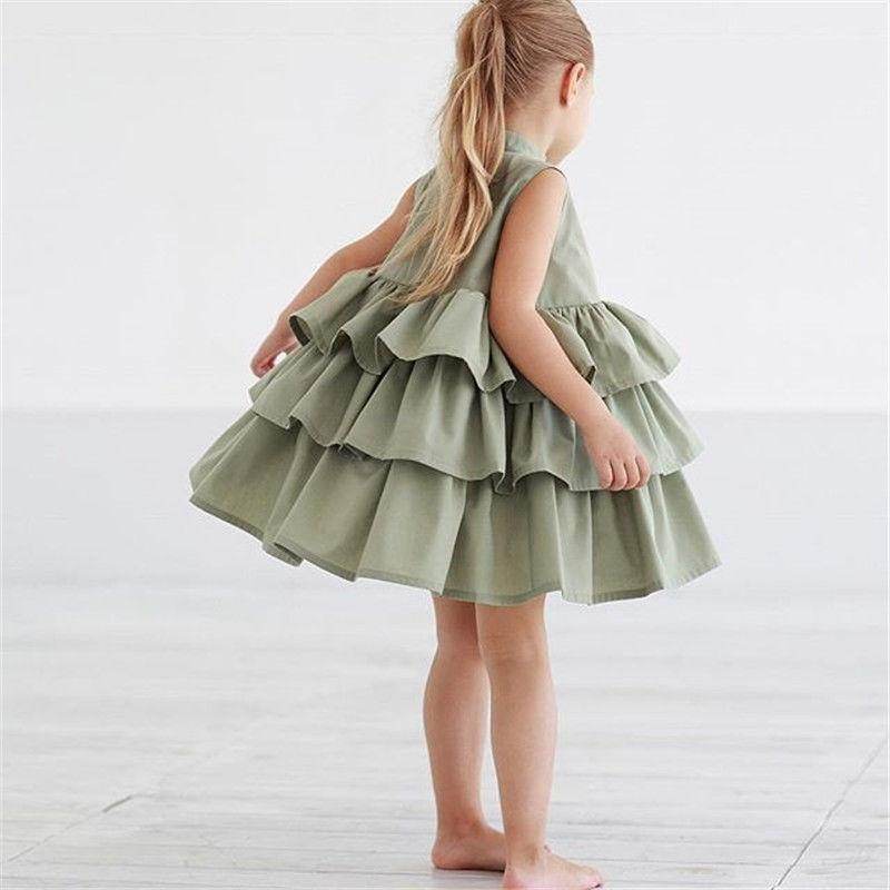 Fashion Simple Solid Color Sleeveless Small And Medium Girl Dress - Mubimart