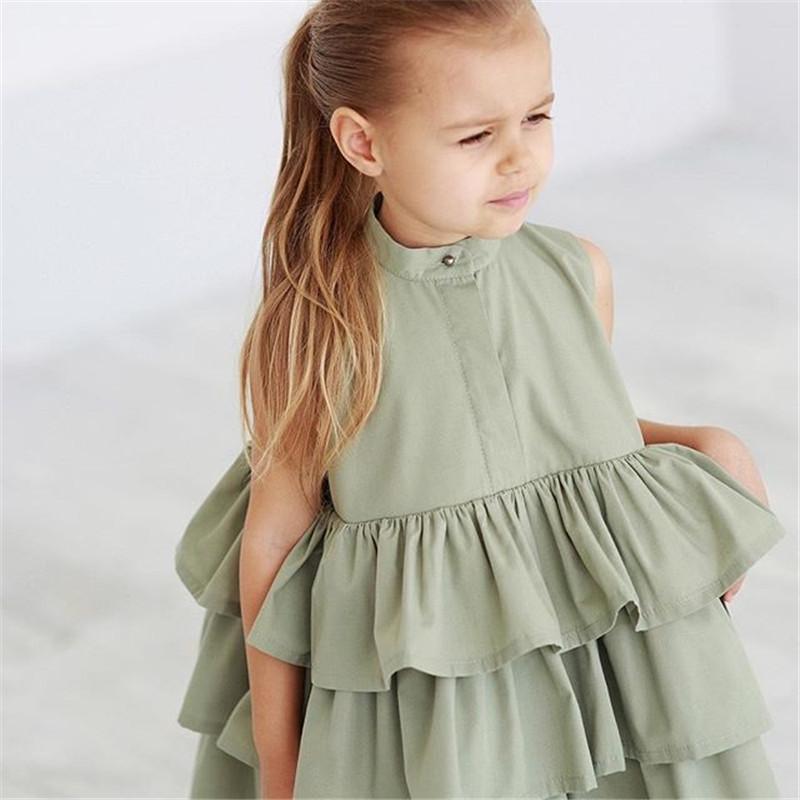 Fashion Simple Solid Color Sleeveless Small And Medium Girl Dress - Mubimart -  