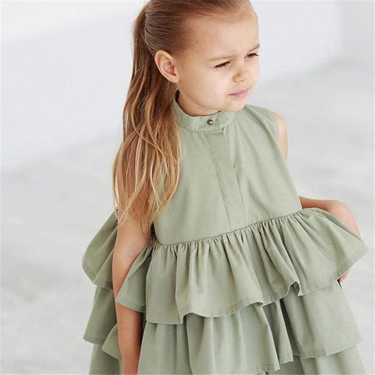 Fashion Simple Solid Color Sleeveless Small And Medium Girl Dress - Mubimart