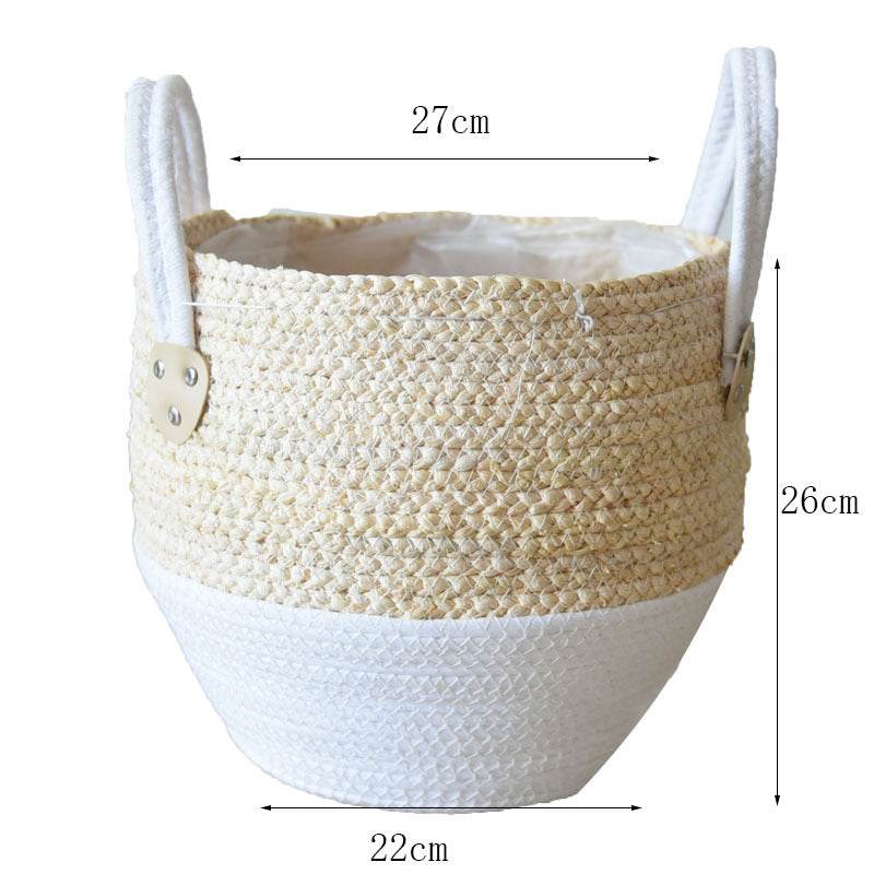 Fashion Straw Flowerpot Basket Dirty Clothes Hamper - Mubimart