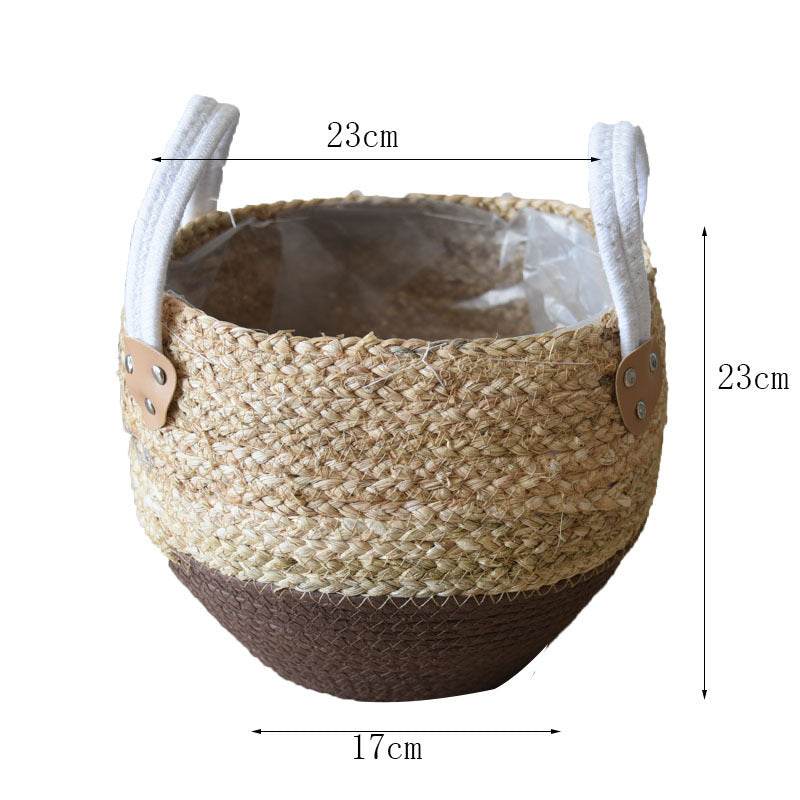Fashion Straw Flowerpot Basket Dirty Clothes Hamper - Mubimart