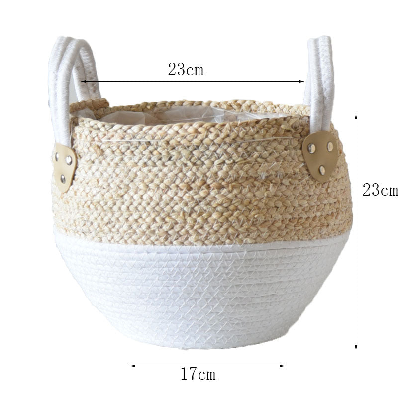 Fashion Straw Flowerpot Basket Dirty Clothes Hamper - Mubimart -  