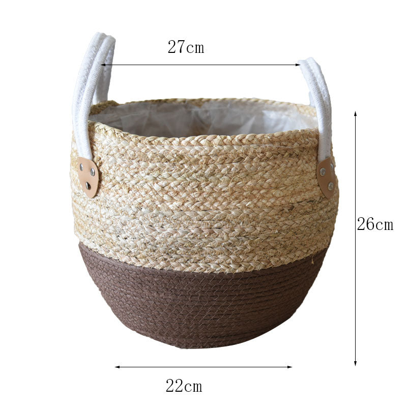 Fashion Straw Flowerpot Basket Dirty Clothes Hamper - Mubimart -  