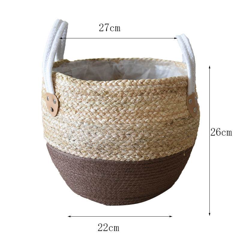Fashion Straw Flowerpot Basket Dirty Clothes Hamper - Mubimart