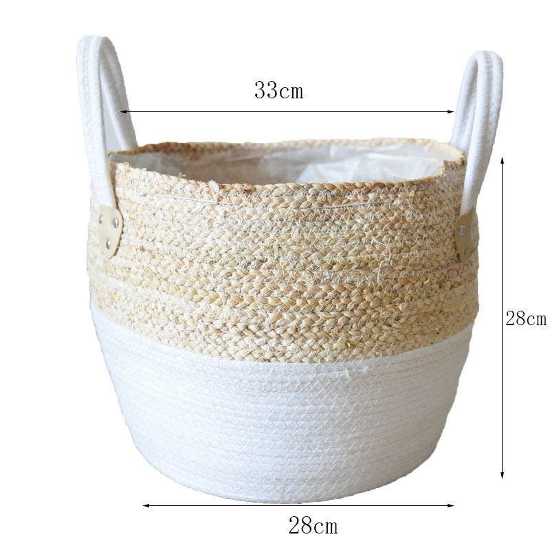 Fashion Straw Flowerpot Basket Dirty Clothes Hamper - Mubimart