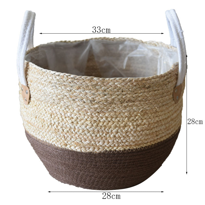 Fashion Straw Flowerpot Basket Dirty Clothes Hamper - Mubimart -  