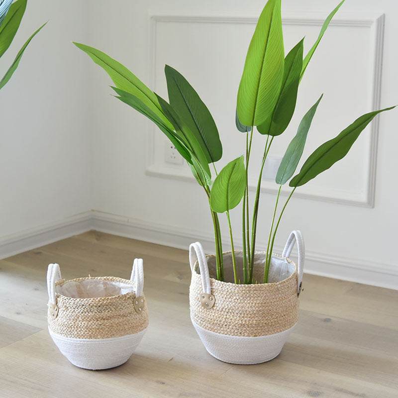 Fashion Straw Flowerpot Basket Dirty Clothes Hamper - Mubimart