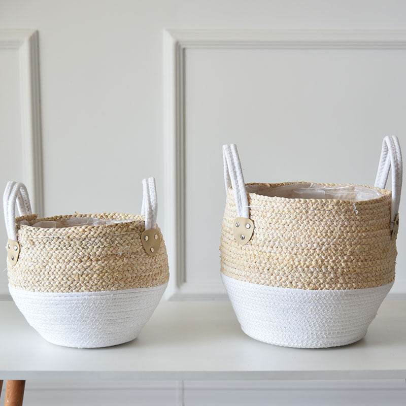 Fashion Straw Flowerpot Basket Dirty Clothes Hamper - Mubimart