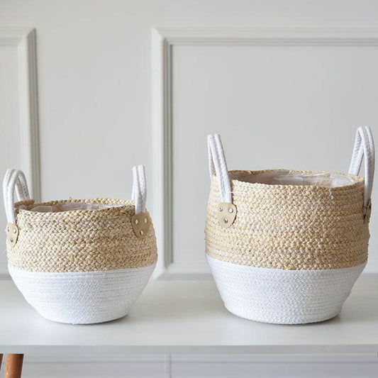 Fashion Straw Flowerpot Basket Dirty Clothes Hamper - Mubimart
