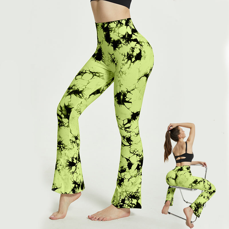 Fashion Tie Dye Printed Yoga Bell-Bottomed Pants Seamless High Waist Quick-drying Fitness Running Sports Leggings Women Flares - Mubimart - Maternity Cloth 