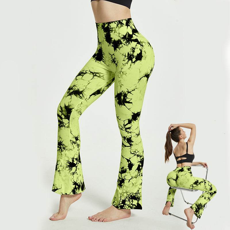 Fashion Tie Dye Printed Yoga Bell-Bottomed Pants Seamless High Waist Quick-drying Fitness Running Sports Leggings Women Flares - Mubimart