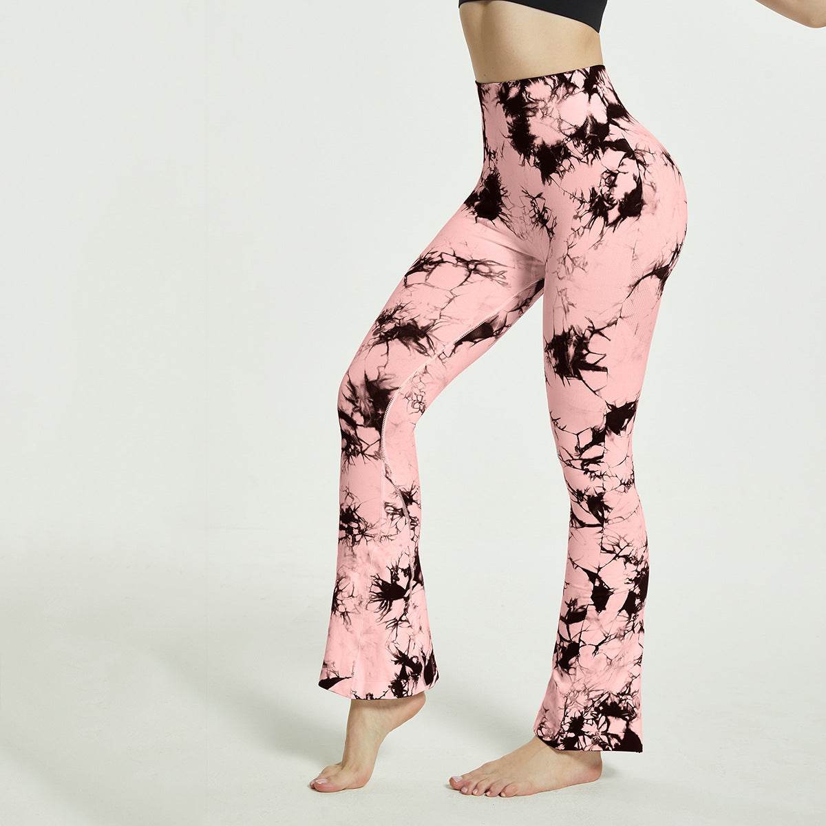 Fashion Tie Dye Printed Yoga Bell-Bottomed Pants Seamless High Waist Quick-drying Fitness Running Sports Leggings Women Flares - Mubimart