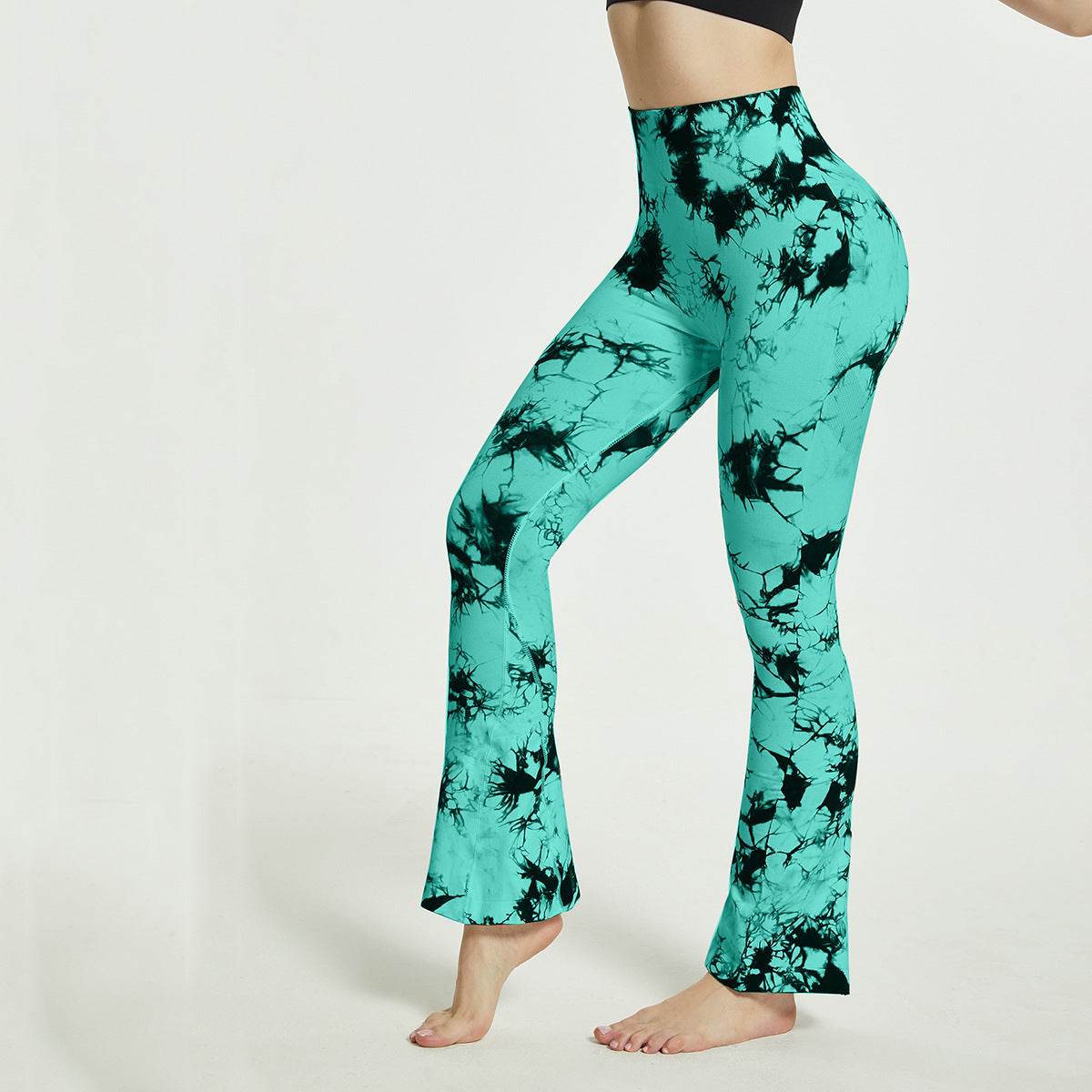 Fashion Tie Dye Printed Yoga Bell-Bottomed Pants Seamless High Waist Quick-drying Fitness Running Sports Leggings Women Flares - Mubimart