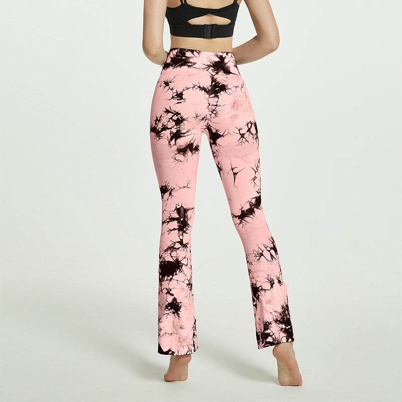Fashion Tie Dye Printed Yoga Bell-Bottomed Pants Seamless High Waist Quick-drying Fitness Running Sports Leggings Women Flares - Mubimart