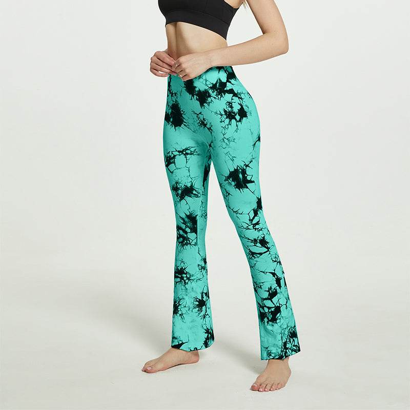 Fashion Tie Dye Printed Yoga Bell-Bottomed Pants Seamless High Waist Quick-drying Fitness Running Sports Leggings Women Flares - Mubimart