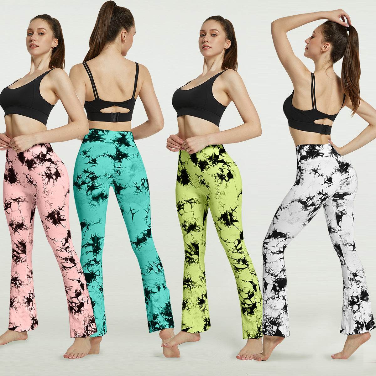 Fashion Tie Dye Printed Yoga Bell-Bottomed Pants Seamless High Waist Quick-drying Fitness Running Sports Leggings Women Flares - Mubimart