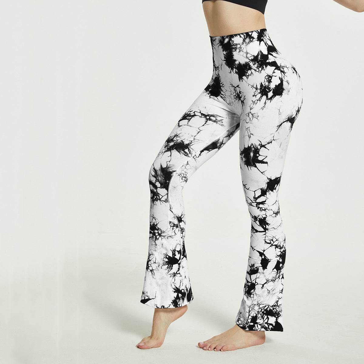 Fashion Tie Dye Printed Yoga Bell-Bottomed Pants Seamless High Waist Quick-drying Fitness Running Sports Leggings Women Flares - Mubimart