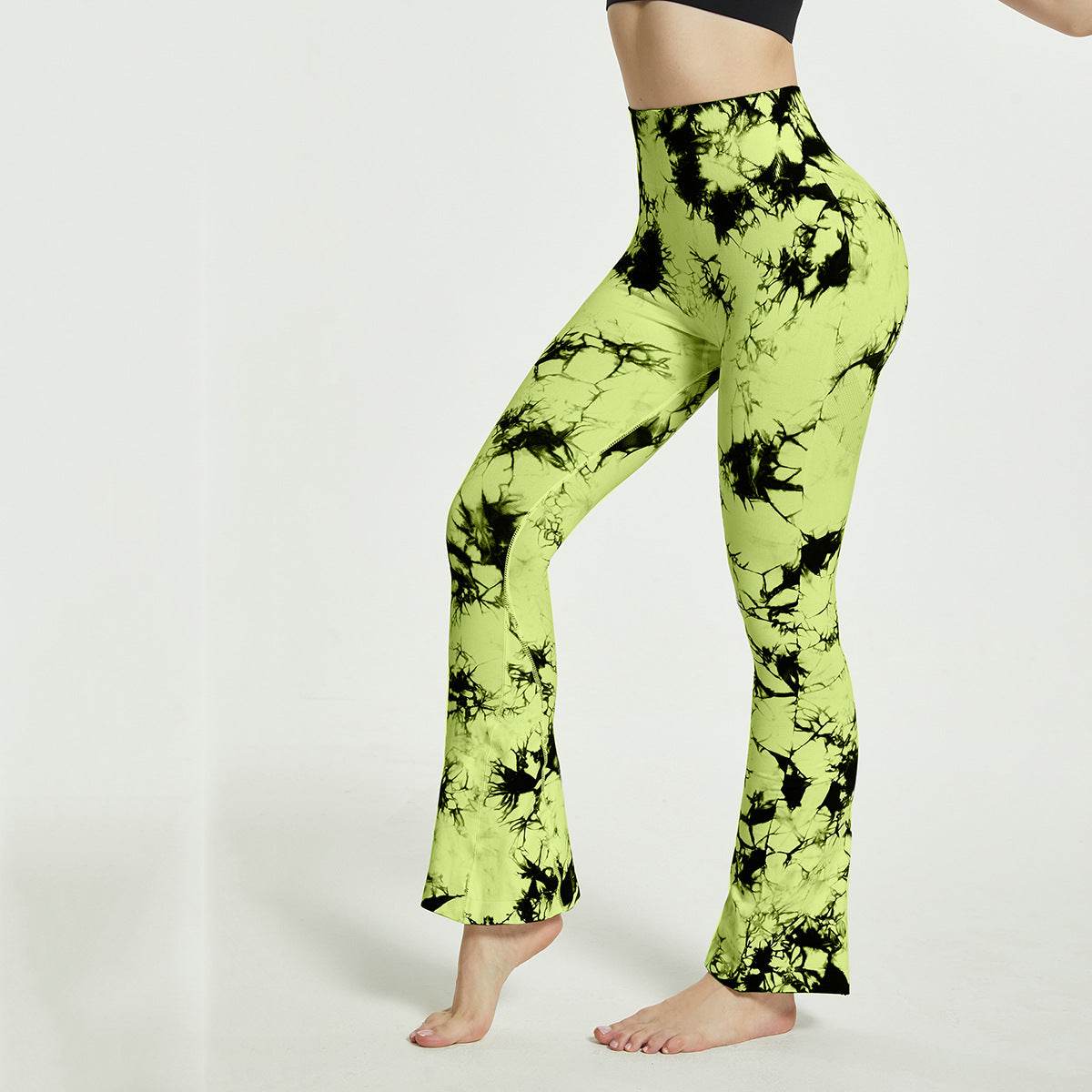 Fashion Tie Dye Printed Yoga Bell-Bottomed Pants Seamless High Waist Quick-drying Fitness Running Sports Leggings Women Flares - Mubimart