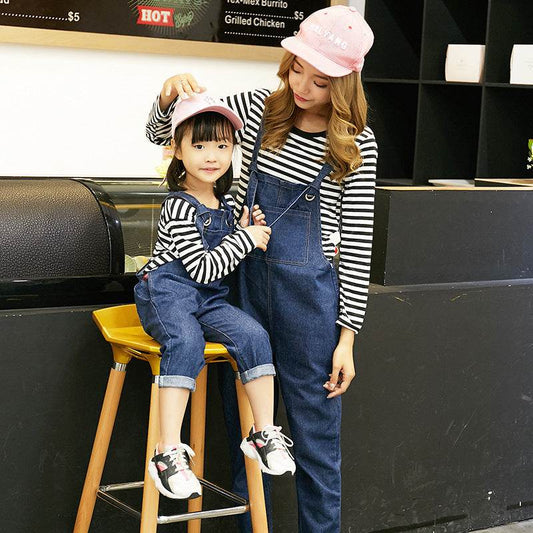 Fashion mother and daughter jeans with straps - Mubimart