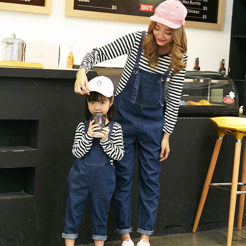 Fashion mother and daughter jeans with straps - Mubimart