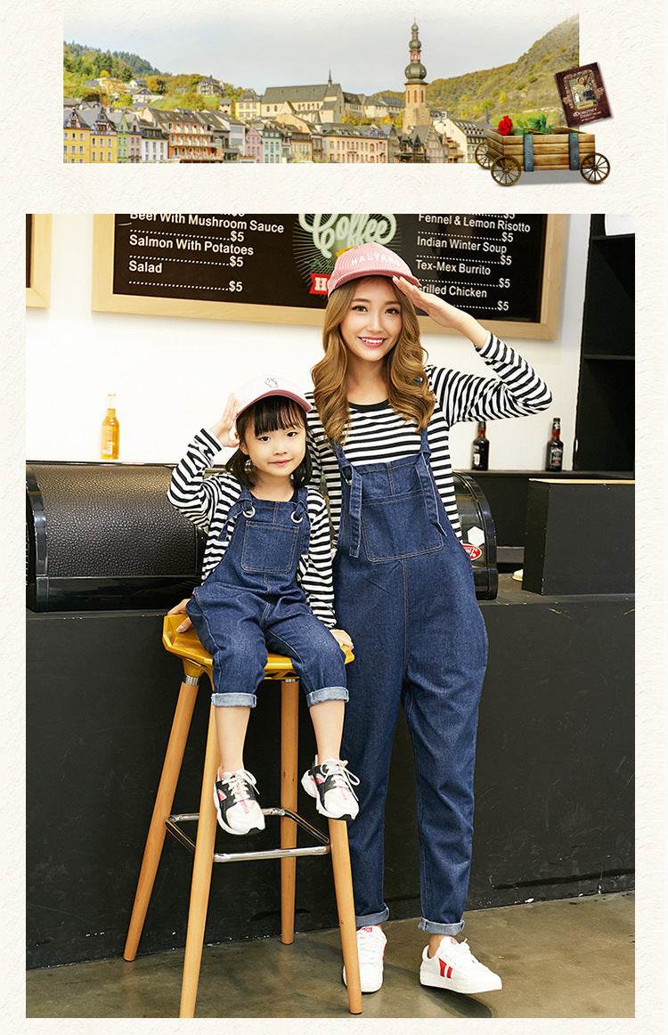 Fashion mother and daughter jeans with straps - Mubimart