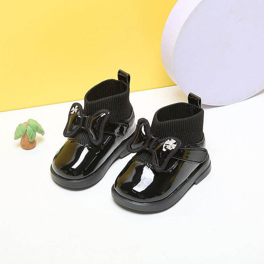 Fashionable Temperament Princess Leather Soft-soled Girls Short Boots Toddler Shoes - Mubimart