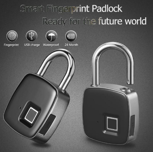 Fingerprint padlock smart lock anti-theft door lock outdoor door padlock luggage lock fingerprint padlock - Mubimart -  