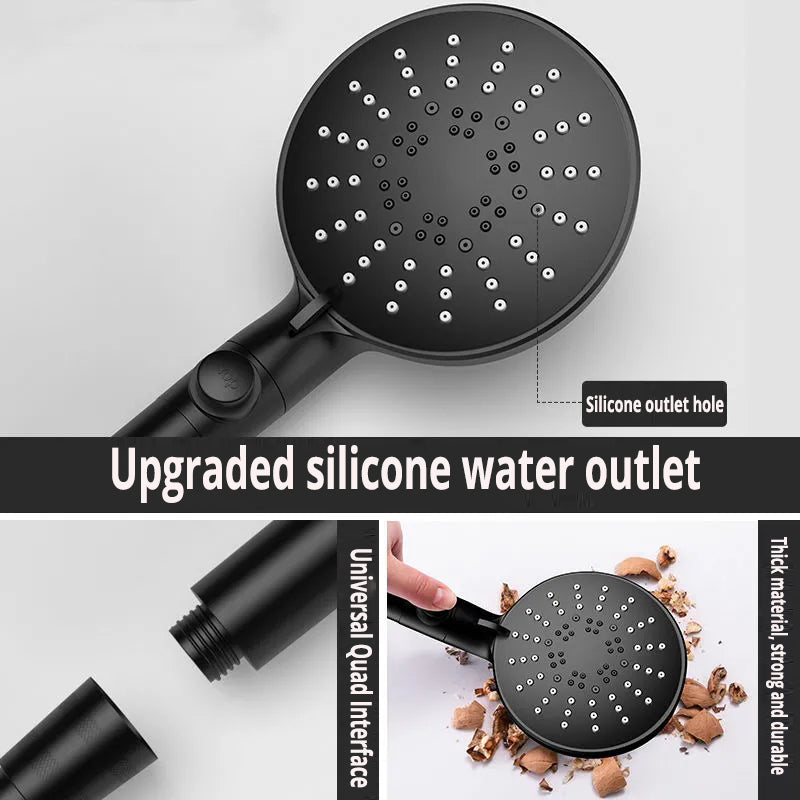 Five-speed Adjustment One-button Water-stop All-black Shower Head - Mubimart -  