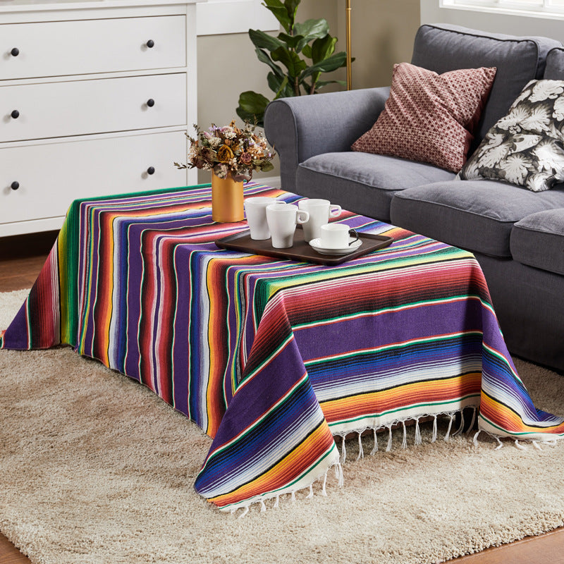 Flag Woven Tablecloth Tassel Blanket Beach Blanket Beach Mat - Mubimart - Beach blanket 