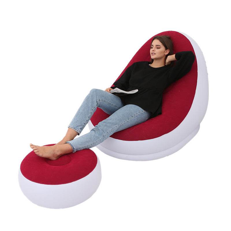 Flocking Inflatable Sofa Lazy Sofa Bed With Footstool Outdoor Foldable Portable Recliner - Mubimart