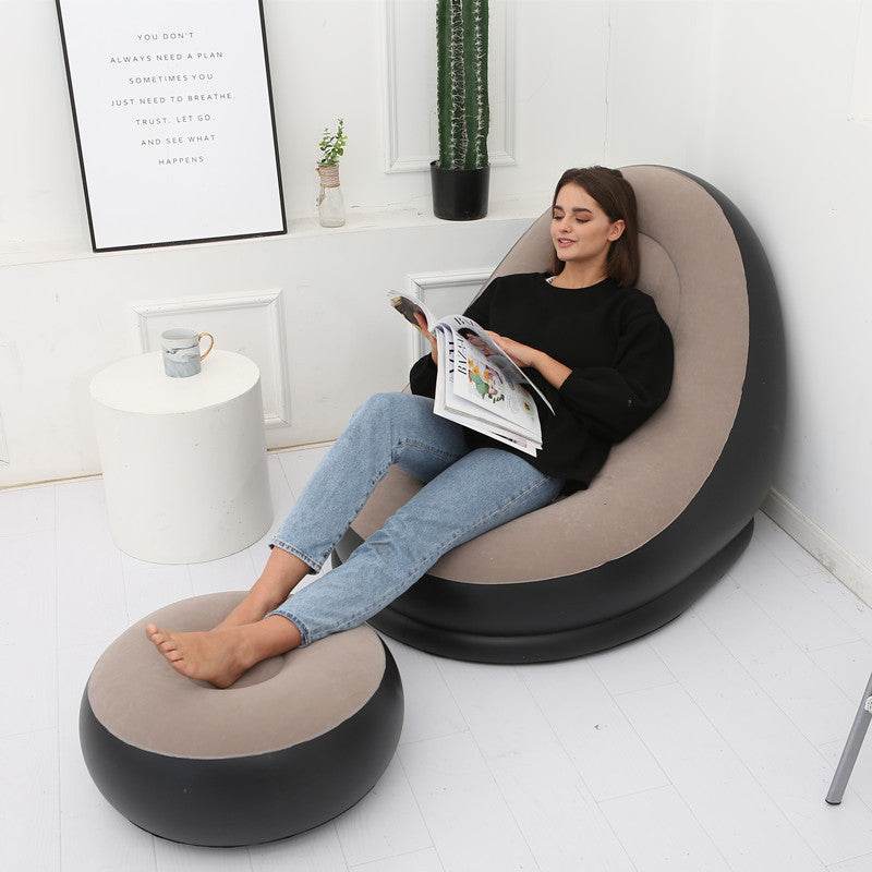 Flocking Inflatable Sofa Lazy Sofa Bed With Footstool Outdoor Foldable Portable Recliner - Mubimart