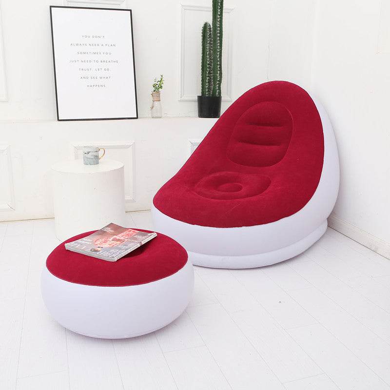 Flocking Inflatable Sofa Lazy Sofa Bed With Footstool Outdoor Foldable Portable Recliner - Mubimart