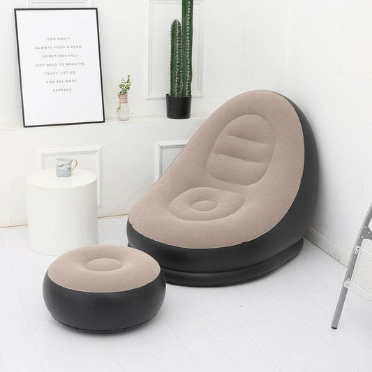 Flocking Inflatable Sofa Lazy Sofa Bed With Footstool Outdoor Foldable Portable Recliner - Mubimart