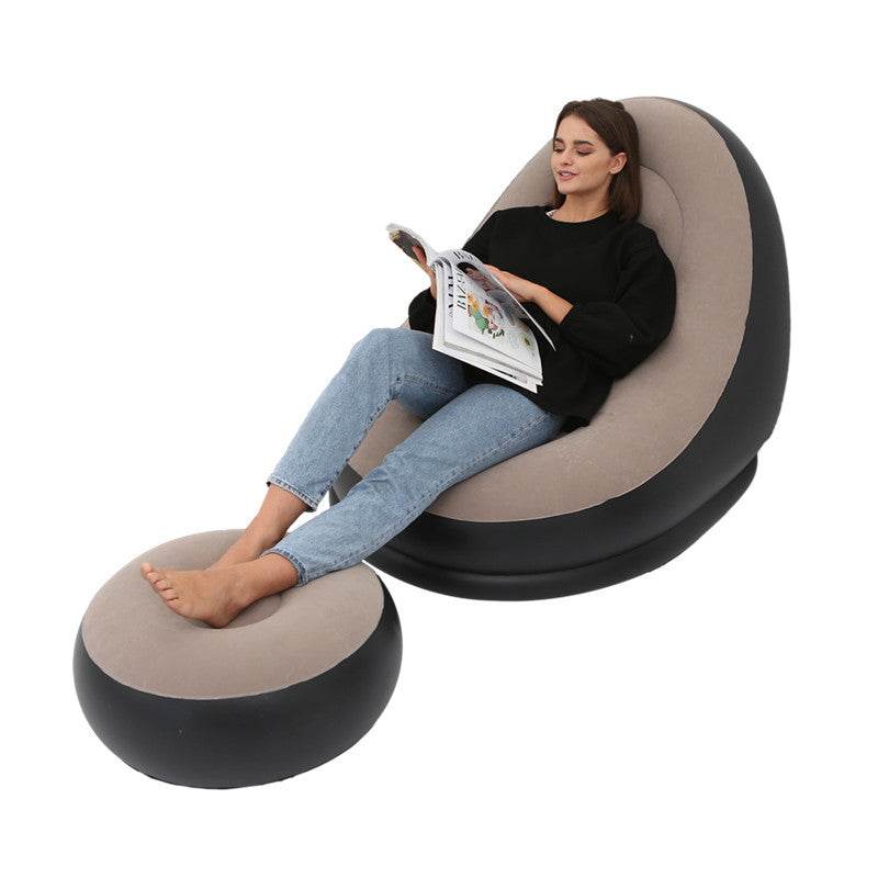 Flocking Inflatable Sofa Lazy Sofa Bed With Footstool Outdoor Foldable Portable Recliner - Mubimart