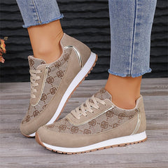 Flower Print Lace-up Sneakers Casual Fashion Lightweight Breathable Walking Running Sports Shoes Women Flats - Mubimart - Baby Shoes 