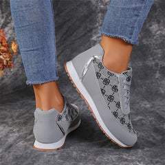 Flower Print Lace-up Sneakers Casual Fashion Lightweight Breathable Walking Running Sports Shoes Women Flats - Mubimart -  