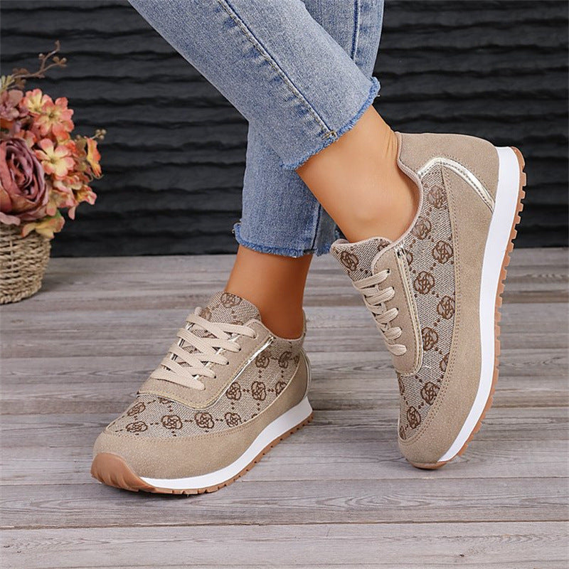 Flower Print Lace-up Sneakers Casual Fashion Lightweight Breathable Walking Running Sports Shoes Women Flats - Mubimart -  