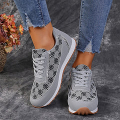 Flower Print Lace-up Sneakers Casual Fashion Lightweight Breathable Walking Running Sports Shoes Women Flats - Mubimart -  