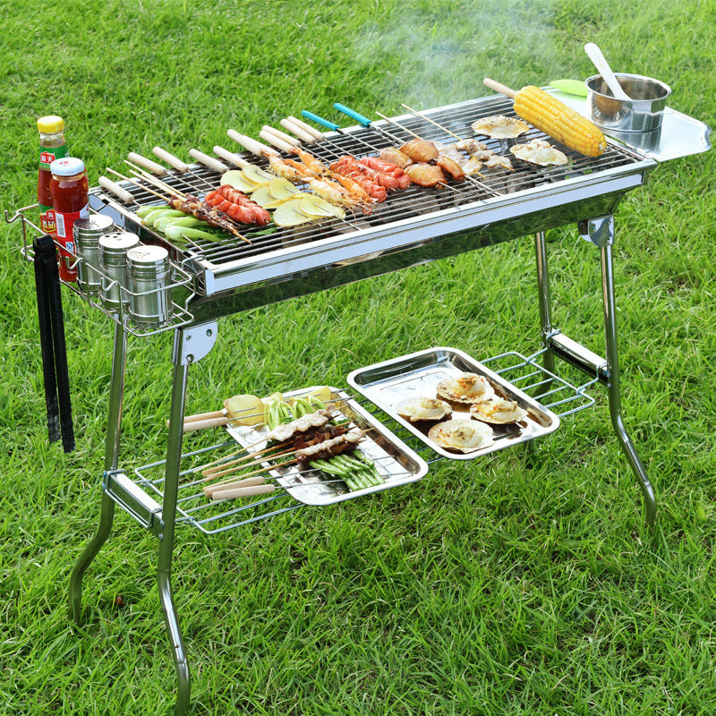 Foldable BBQ Grill Outdoor Stainless Steel Barbecue Tool - Mubimart - Outdoor grills 