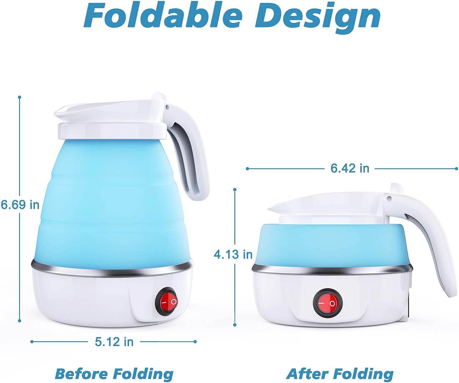 Foldable Electric Kettle, Camping Kettle, Mini Travel Kettle, Silicone Electric Water Boiler, Tea, Coffee Kettle, Collapsible Kettle With Separable Power Cord For Outdoor Hiking Camping, Blue - Mubimart