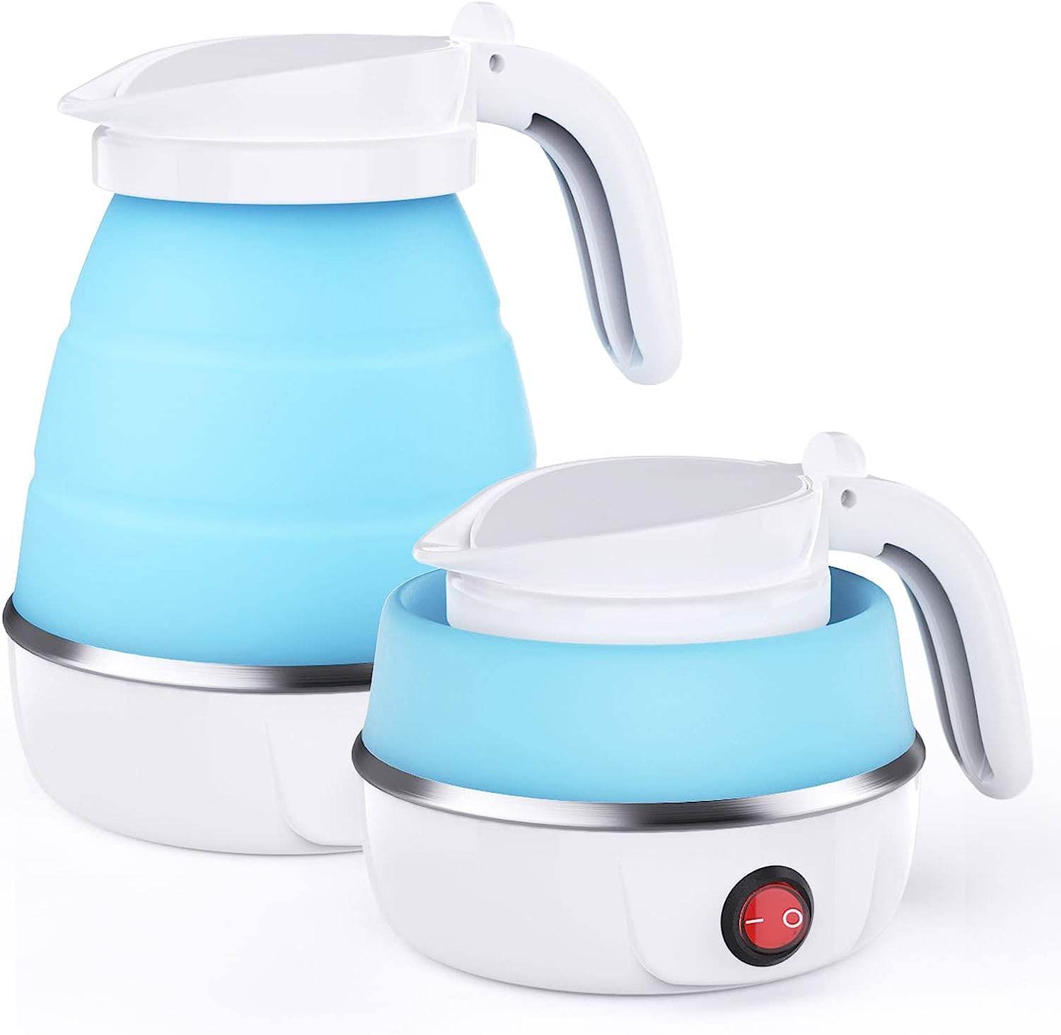 Foldable Electric Kettle, Camping Kettle, Mini Travel Kettle, Silicone Electric Water Boiler, Tea, Coffee Kettle, Collapsible Kettle With Separable Power Cord For Outdoor Hiking Camping, Blue - Mubimart