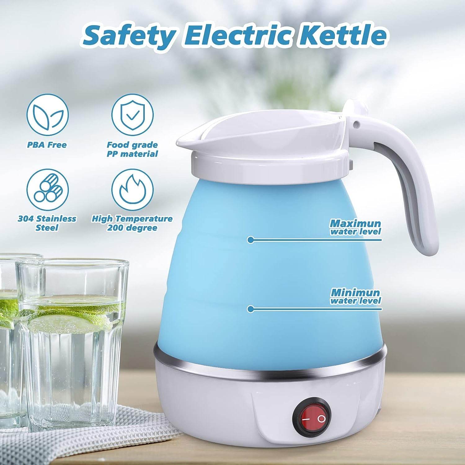 Foldable Electric Kettle, Camping Kettle, Mini Travel Kettle, Silicone Electric Water Boiler, Tea, Coffee Kettle, Collapsible Kettle With Separable Power Cord For Outdoor Hiking Camping, Blue - Mubimart