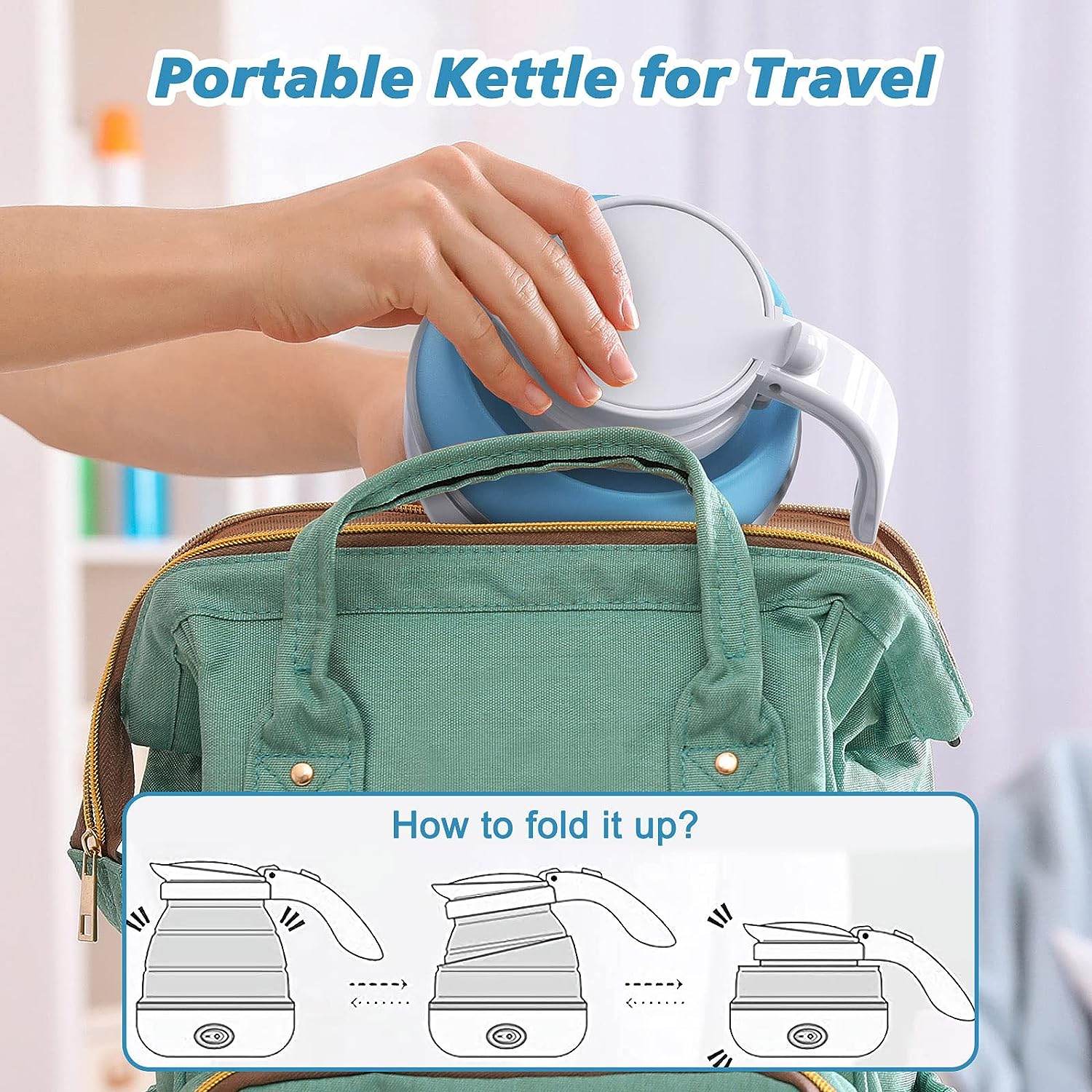 Foldable Electric Kettle, Camping Kettle, Mini Travel Kettle, Silicone Electric Water Boiler, Tea, Coffee Kettle, Collapsible Kettle With Separable Power Cord For Outdoor Hiking Camping, Blue - Mubimart