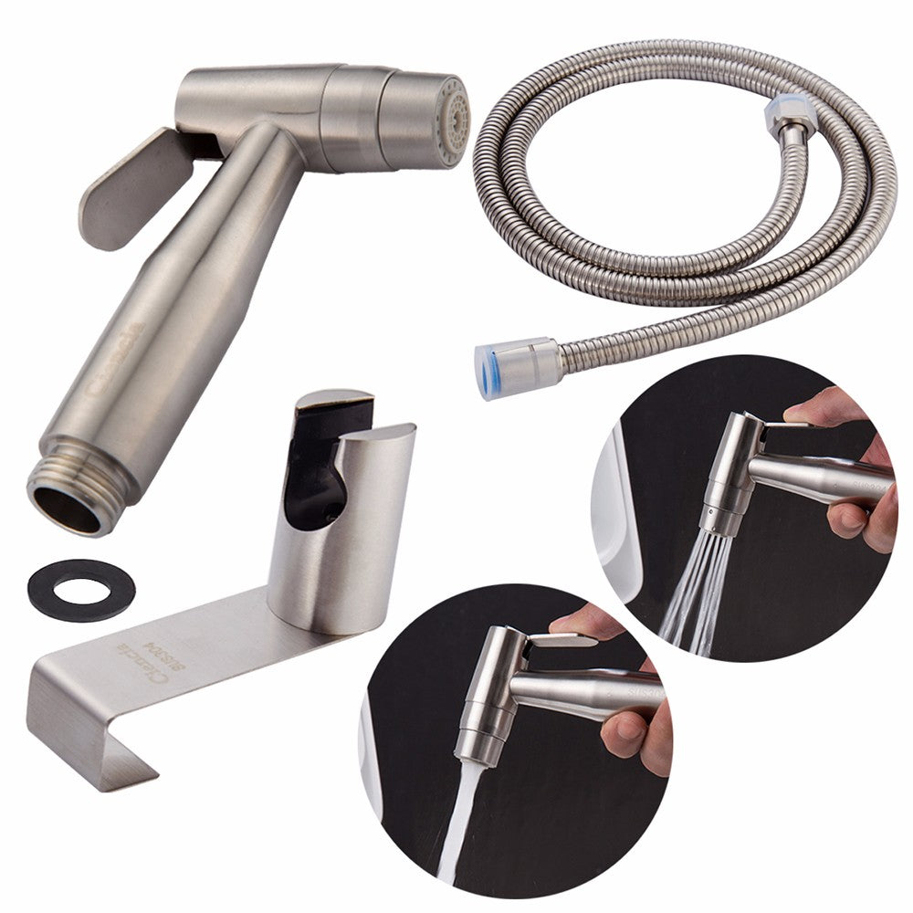 Free shipping SUS304 Stainless Steel Nickle Bathroom Handheld Bidet Shattaf Sprayer Transforms Toilet Into Spray BidetVaporizer - Mubimart -  