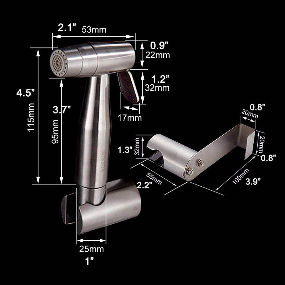 Free shipping SUS304 Stainless Steel Nickle Bathroom Handheld Bidet Shattaf Sprayer Transforms Toilet Into Spray BidetVaporizer - Mubimart